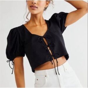 Free People Kitty Puff Sleeve Tie-Front Top